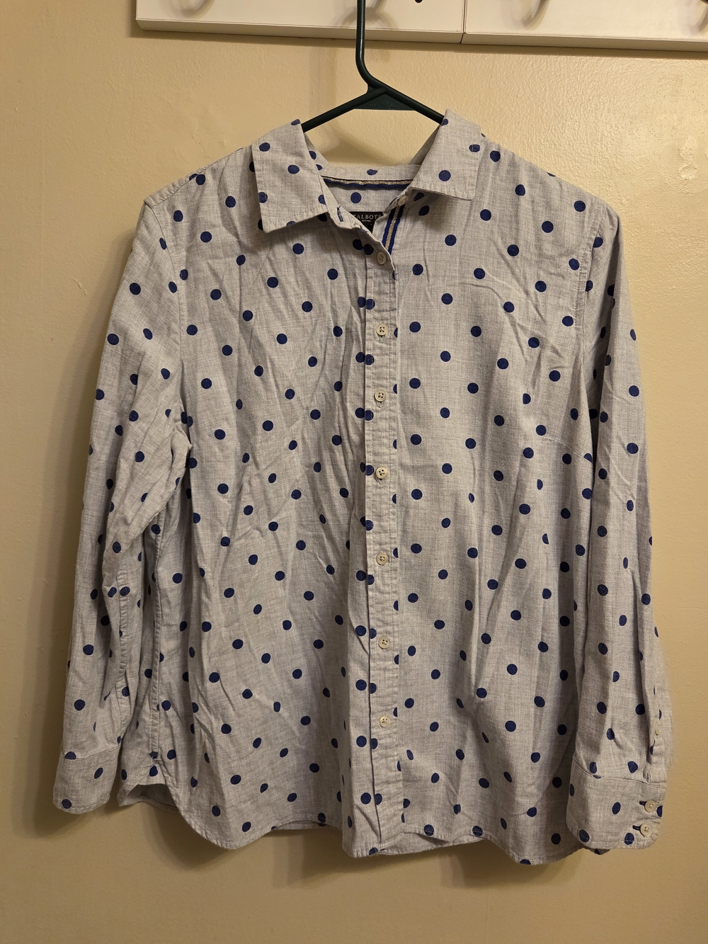 Talbots LP Blue Polka Dot Cotton Button Down Shirt Retro Preppy Pinup Coastal